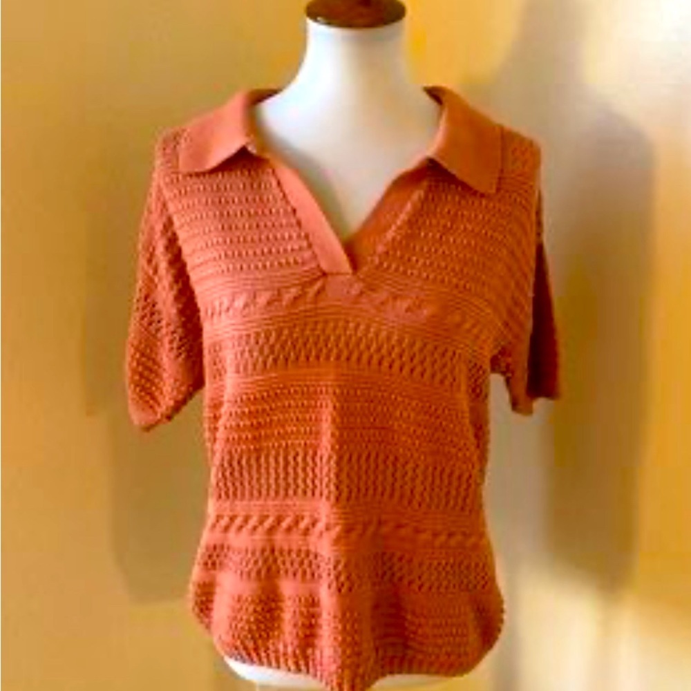 Joie Womens Open Knit Salmon Peach Short Sleeve Sweater size large
